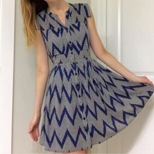 Anthropologie brand 11.1.TYLO Chevron Patterned Blue and White Dress size small